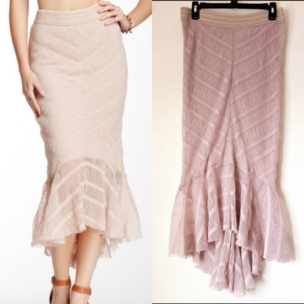 Free People Blush Chevron Ruffle-Hem Midi Skirt